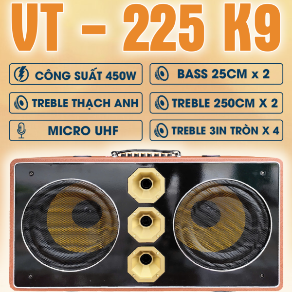 Loa Xách Tay VinhMax VT-225K9 Bass đôi 25cm, 9 đường tiếng - Bảo hành 12 tháng