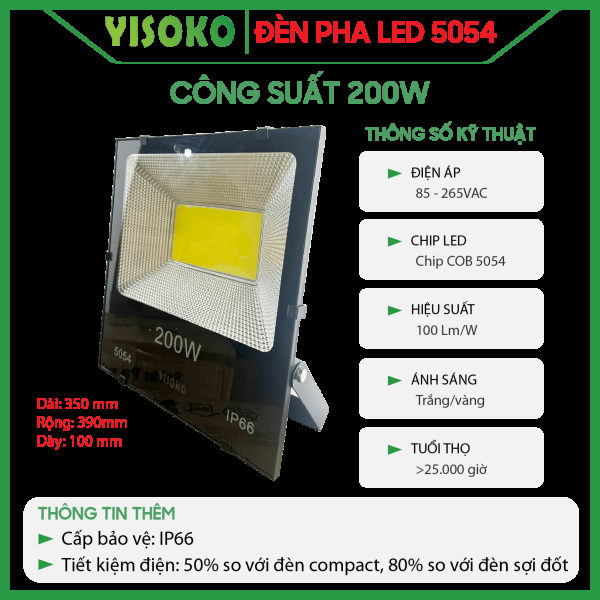 Đèn Pha Led Yisoko 5054 50w/ 100w/ 150w/ 200w