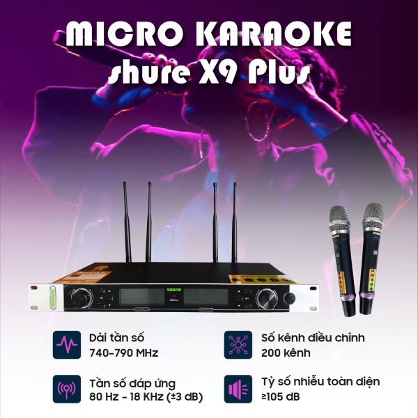 BỘ MICRO KARAOKE KHÔNG DÂY SHURE X9 Plus - 2 ANTEN