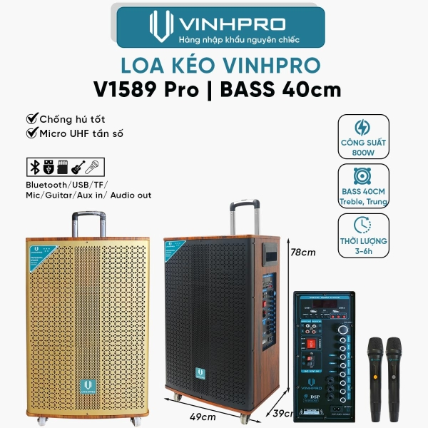 Loa Kéo VINHPRO V1589 PRO  Bass 40