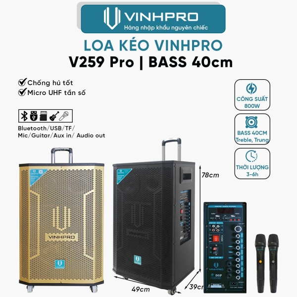 Loa Kéo VINHPRO V259 PRO  Bass 40