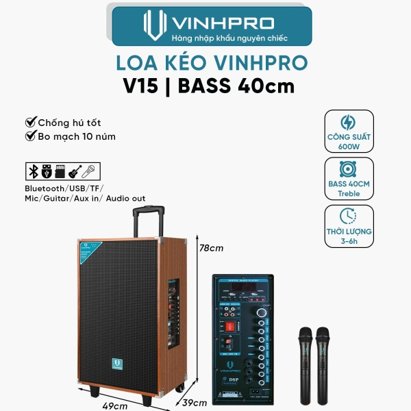 Loa Kéo VINHPRO V15  Bass 40