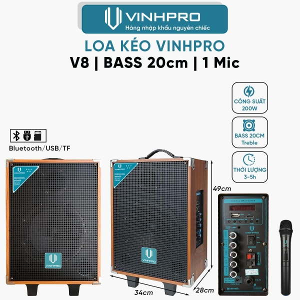 Loa Kéo VINHPRO V8 - Bass20 (1mic)