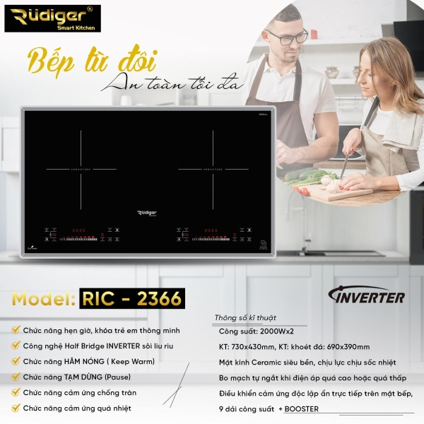 Bếp từ đôi Rudiger RIC-2366