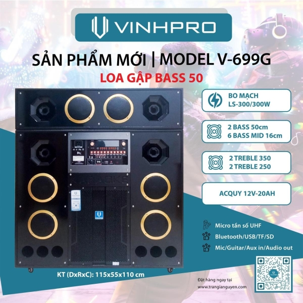 LOA GẬP VINHPRO V-699G BASS 50 ĐÔI TẶNG KÈM 2 MICRO