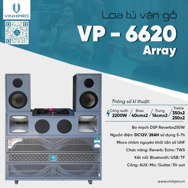 Loa Bình Vinhpro VP-6620 – Công Suất 2200W, Âm Thanh Mạnh Mẽ, Kết Nối Đa Dạng và Micro Cao Cấp