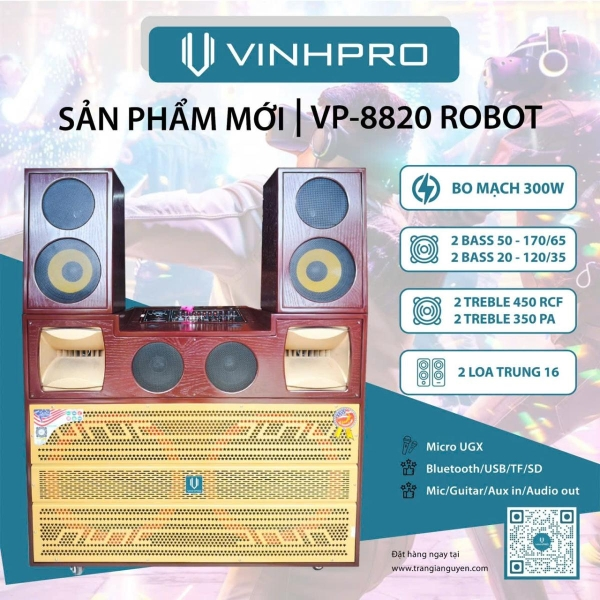 Loa Bình Vinhpro VP-8820 – Công Suất 300W, Âm Thanh Chất Lượng Cao với 2 Bass 50cm và Kết Nối Đa Dạng