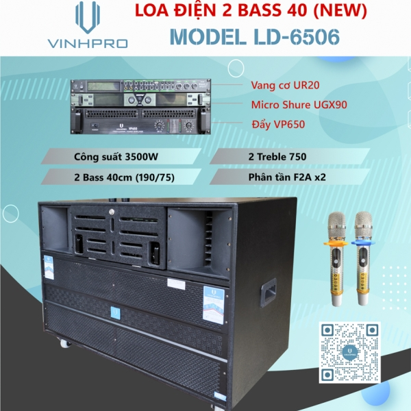 Loa điện VINHPRO LD-6506 với hệ thống 2 bass 40cm