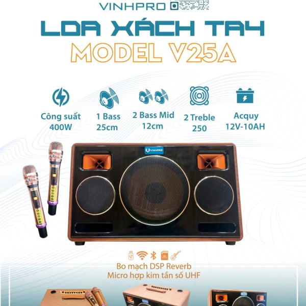 Loa Xách Tay Vinhpro V-25A với hệ thống loa 5 đường tiếng