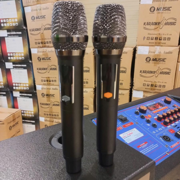 Loa Bình Ngang 4 Tấc Đôi Vinhpro V-2025A -  Tặng Kèm 2 Micro Karaoke UHF Cao Cấp