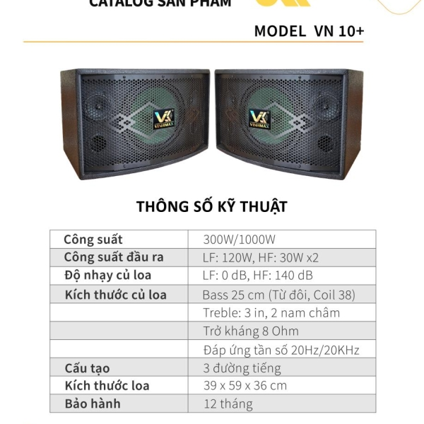 LOA TOÀN DẢI (LOA TREO) BASS 25 VINHMAX MODEL VN10 PLUS